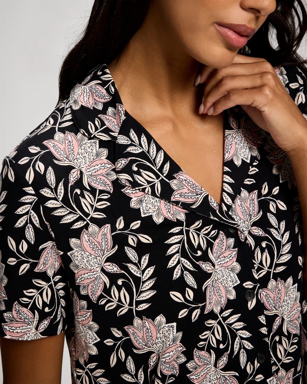 Cool Nights Short Sleeve Notch Collar Pajama Top