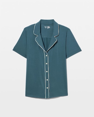Piped Short Sleeve Notch Collar Pajama Top click to view larger image.