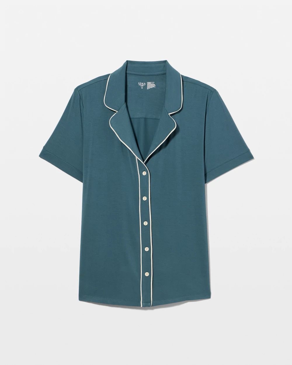 Cool Nights Piped Short Sleeve Notch Collar Pajama Top