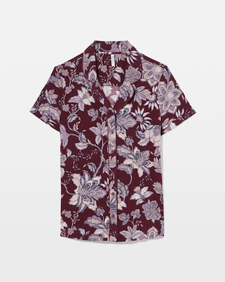 Piped Short Sleeve Notch Collar Pajama Top click to view larger image.