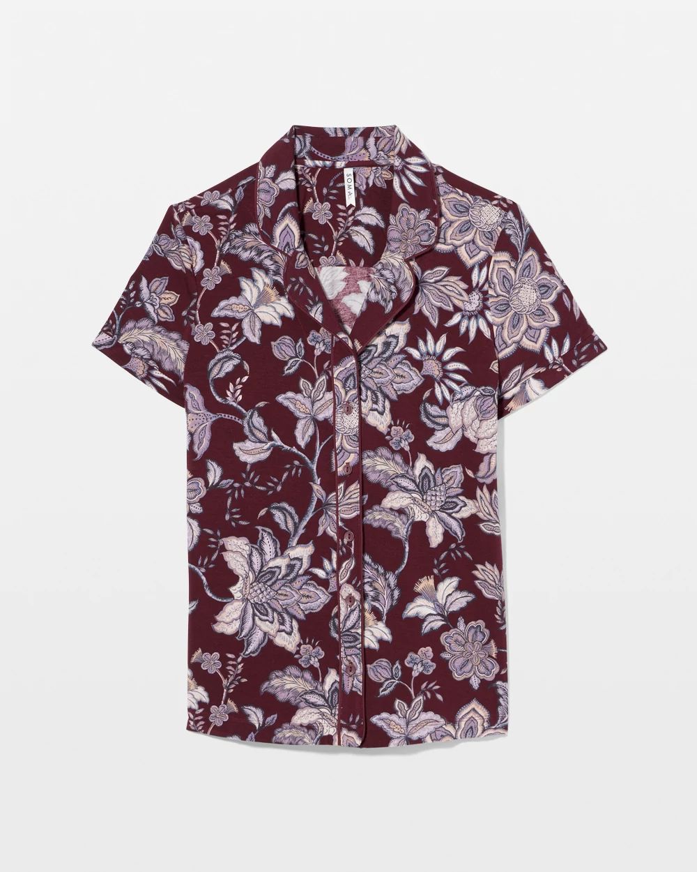 Piped Short Sleeve Notch Collar Pajama Top click to view larger image.