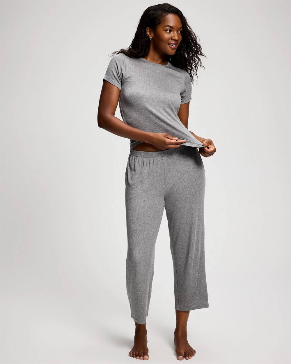 Lightweight Rib Knit Crop Pajama Pants