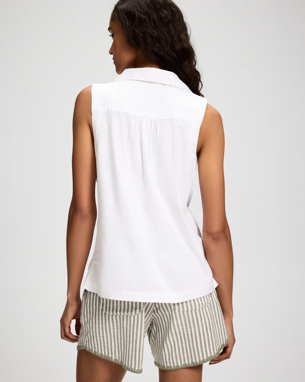 Beach Cotton Relaxed Sleeveless Collared Henley Top click to view larger image.