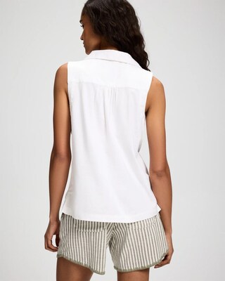 Beach Cotton Relaxed Sleeveless Collared Henley Top click to view larger image.