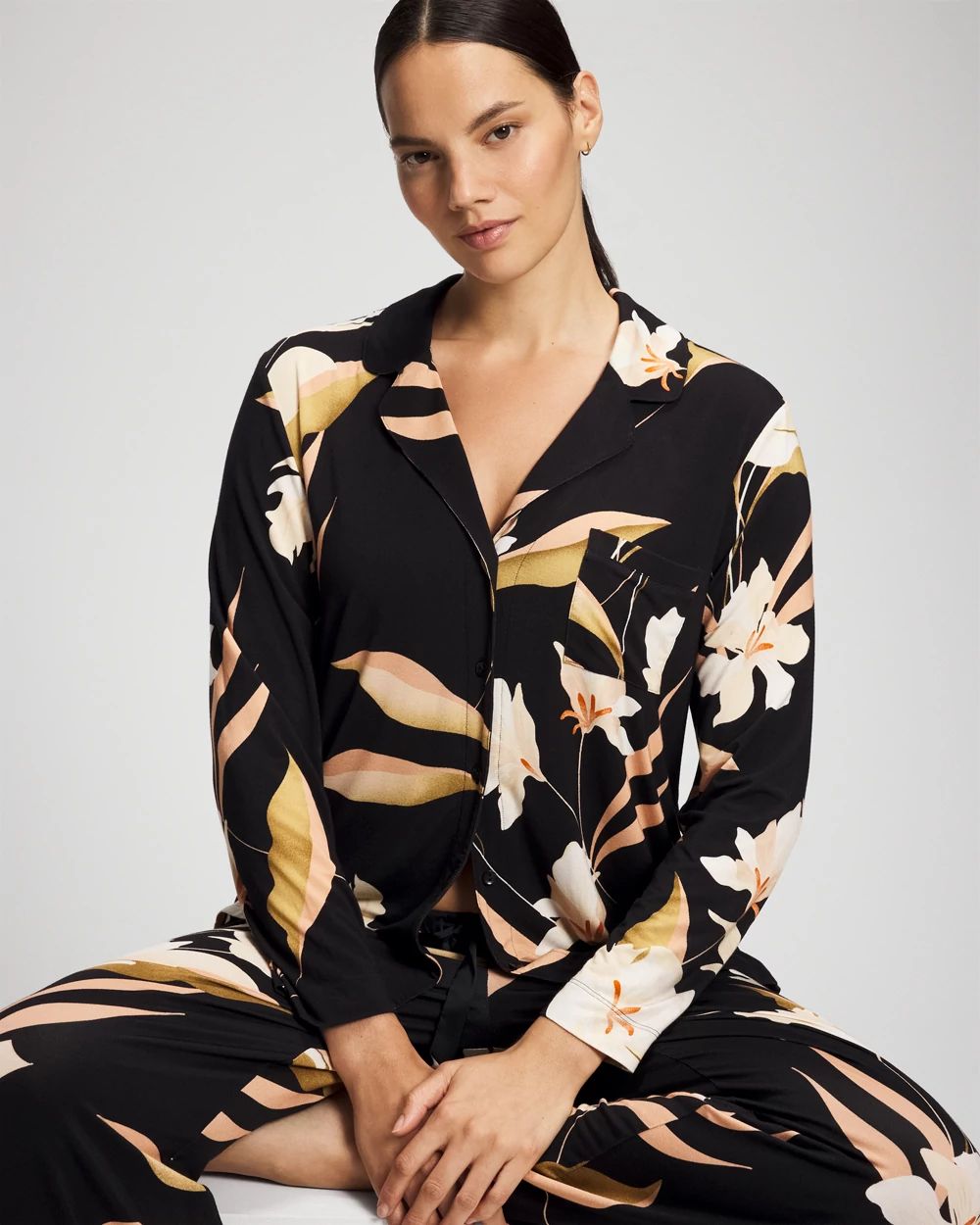 Cool Nights Long-Sleeve Notch Collar Pajama Top