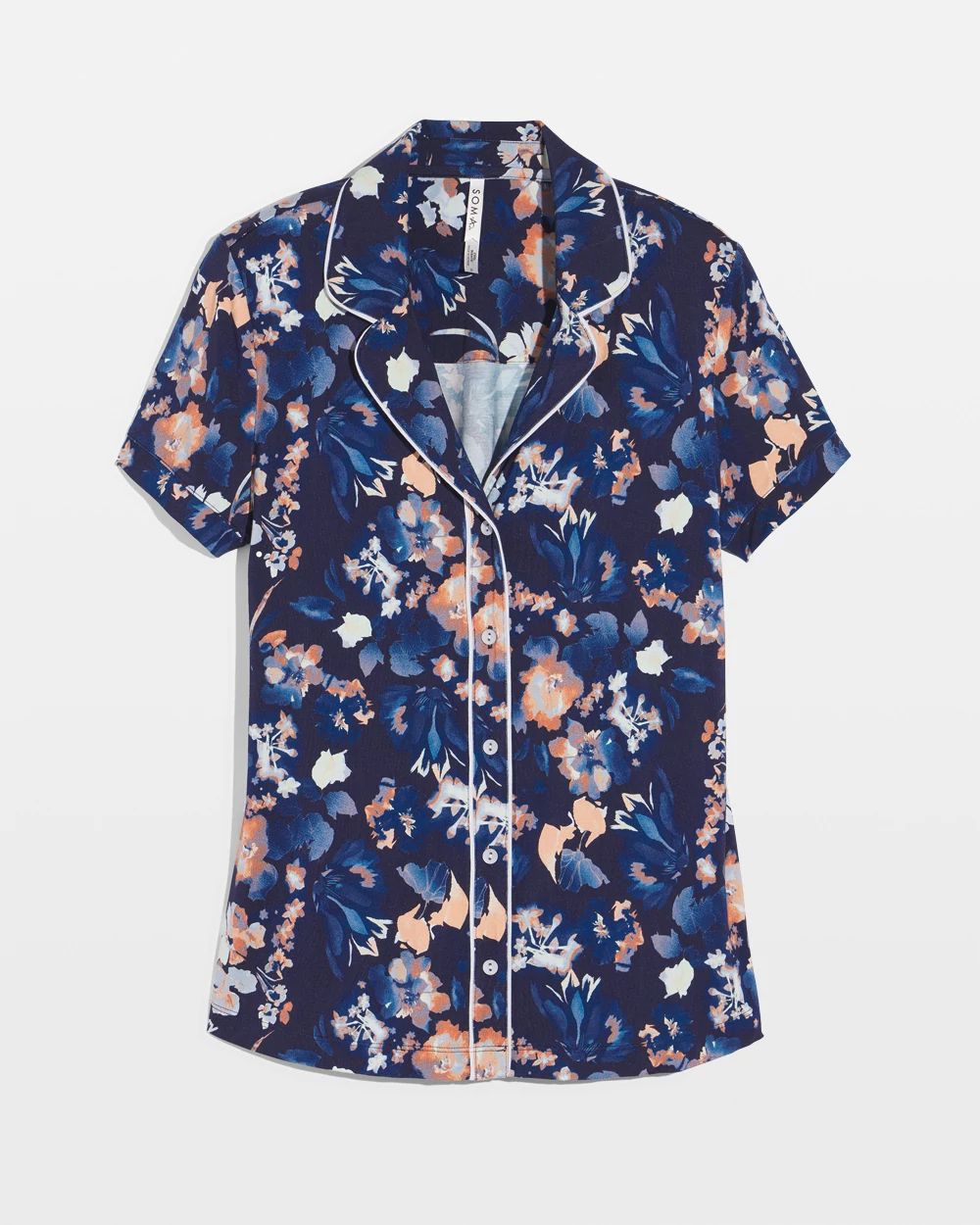 Cool Nights Piped Short Sleeve Notch Collar Pajama Top