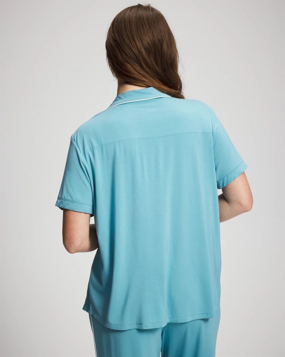 Cool Nights Piped Short Sleeve Notch Collar Pajama Top