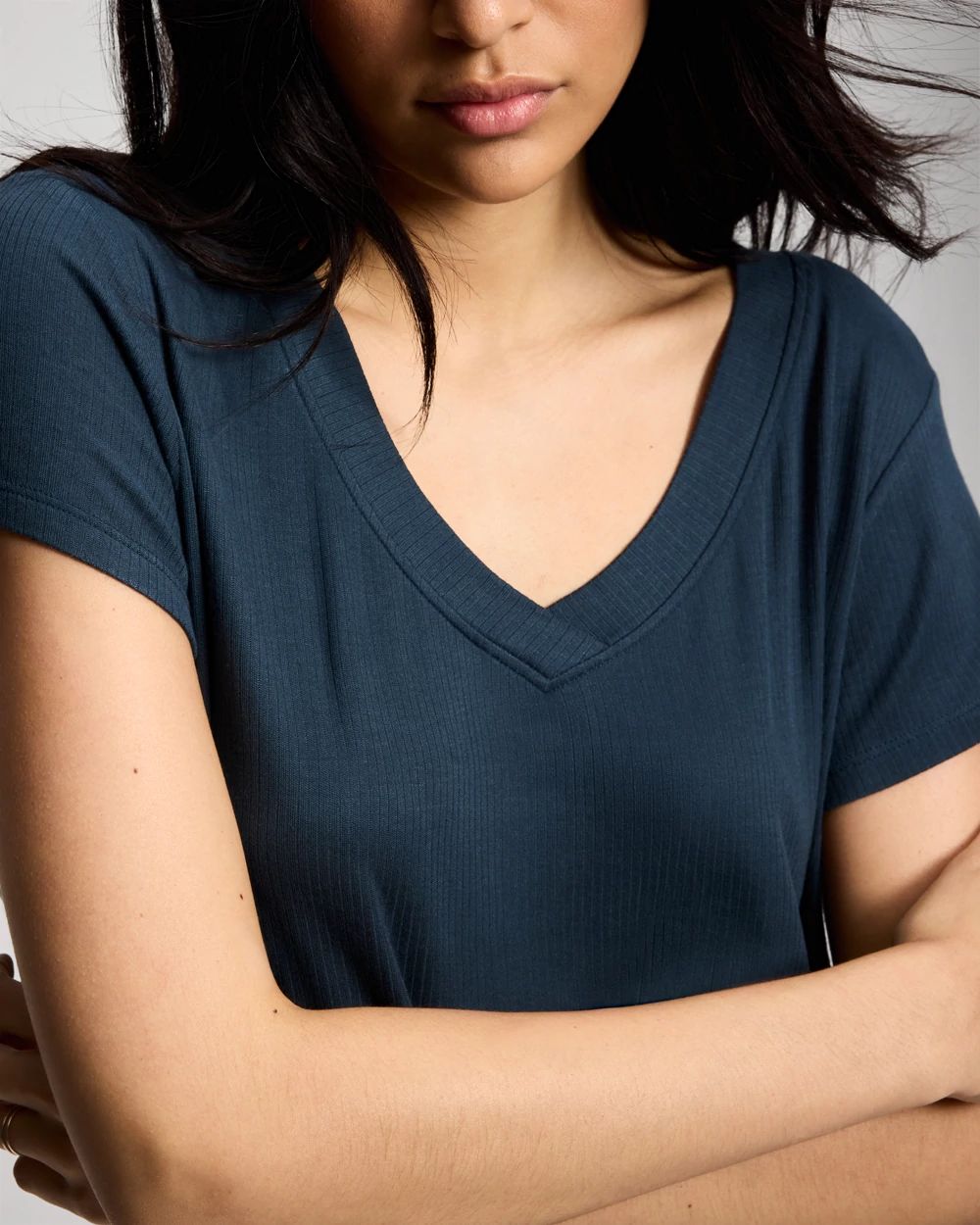Rib Knit V-Neck Tee click to view larger image.
