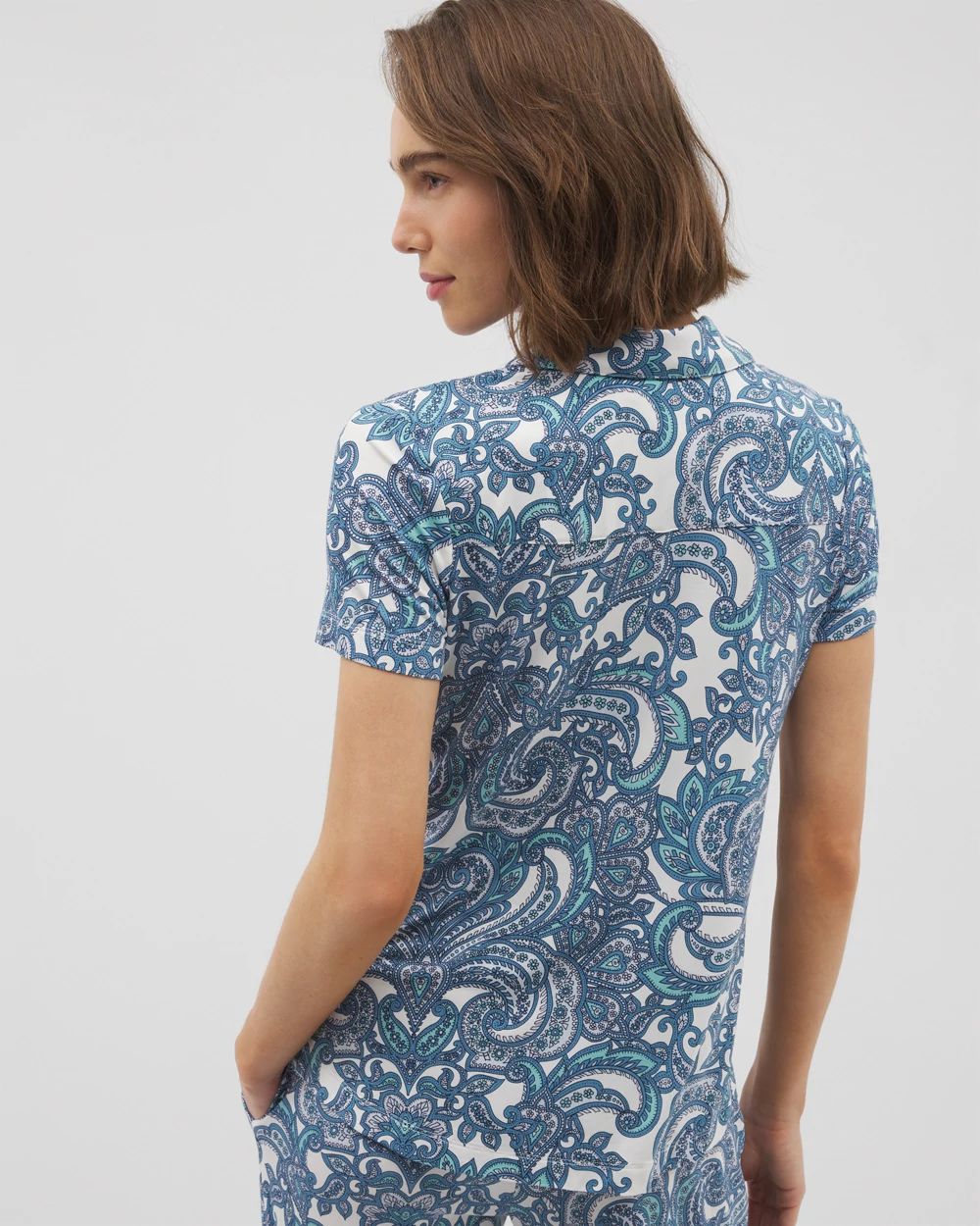 Short Sleeve Notch Collar Pajama Top click to view larger image.