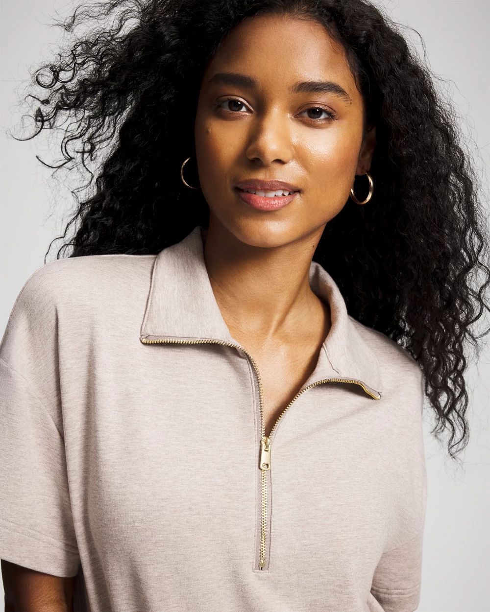 24/7 by Soma Essential Terry Quarter Zip Short Sleeve Sweatshirt