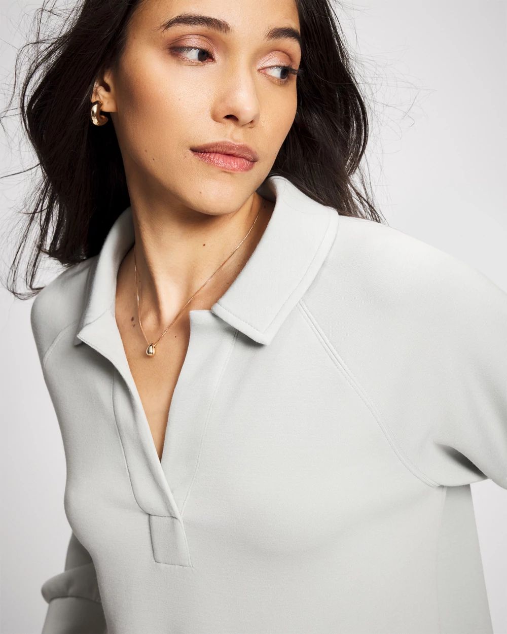 Modern Modal Collared Long Sleeve Top click to view larger image.