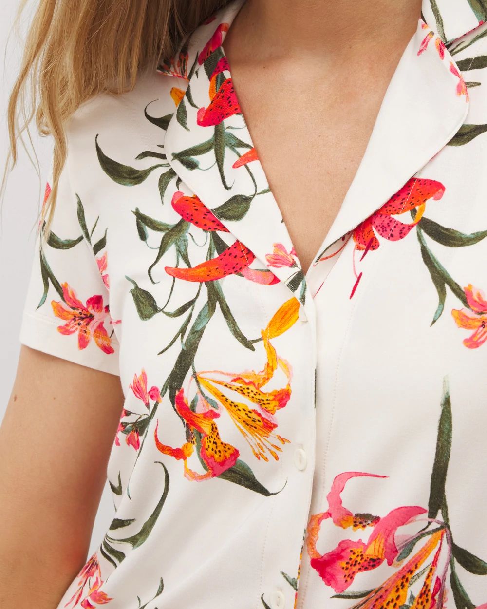 Cool Nights Short Sleeve Notch Collar Pajama Top