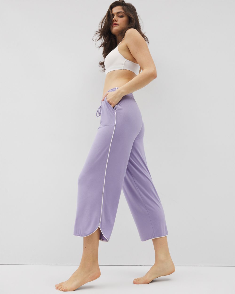 Cool Nights Solid Piped Crop Pajama Pant