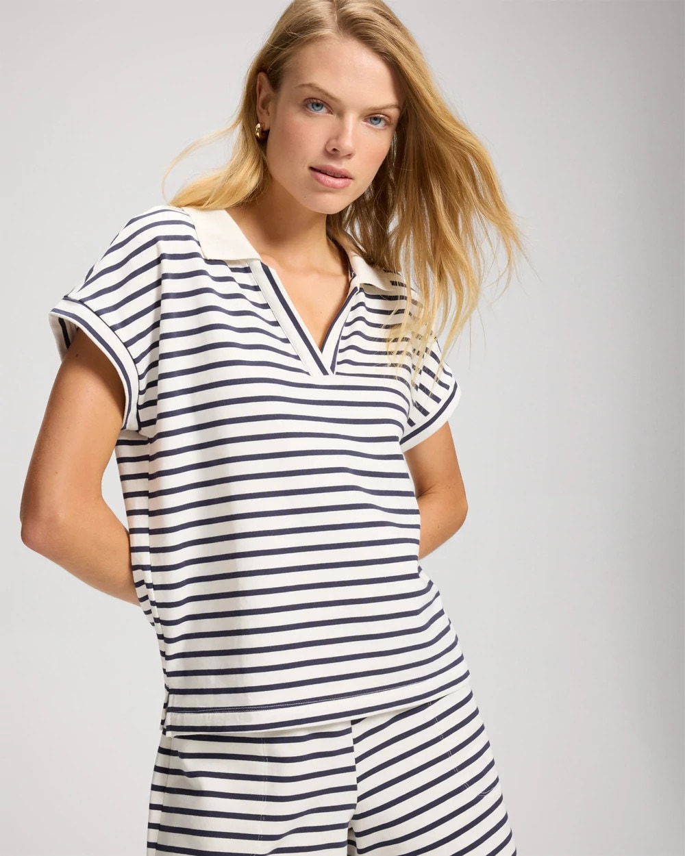 Soma Women's Essential Terry Extended Shoulder Sweatshirt In Blue Size Xs |  In Deep Indigo Stripe