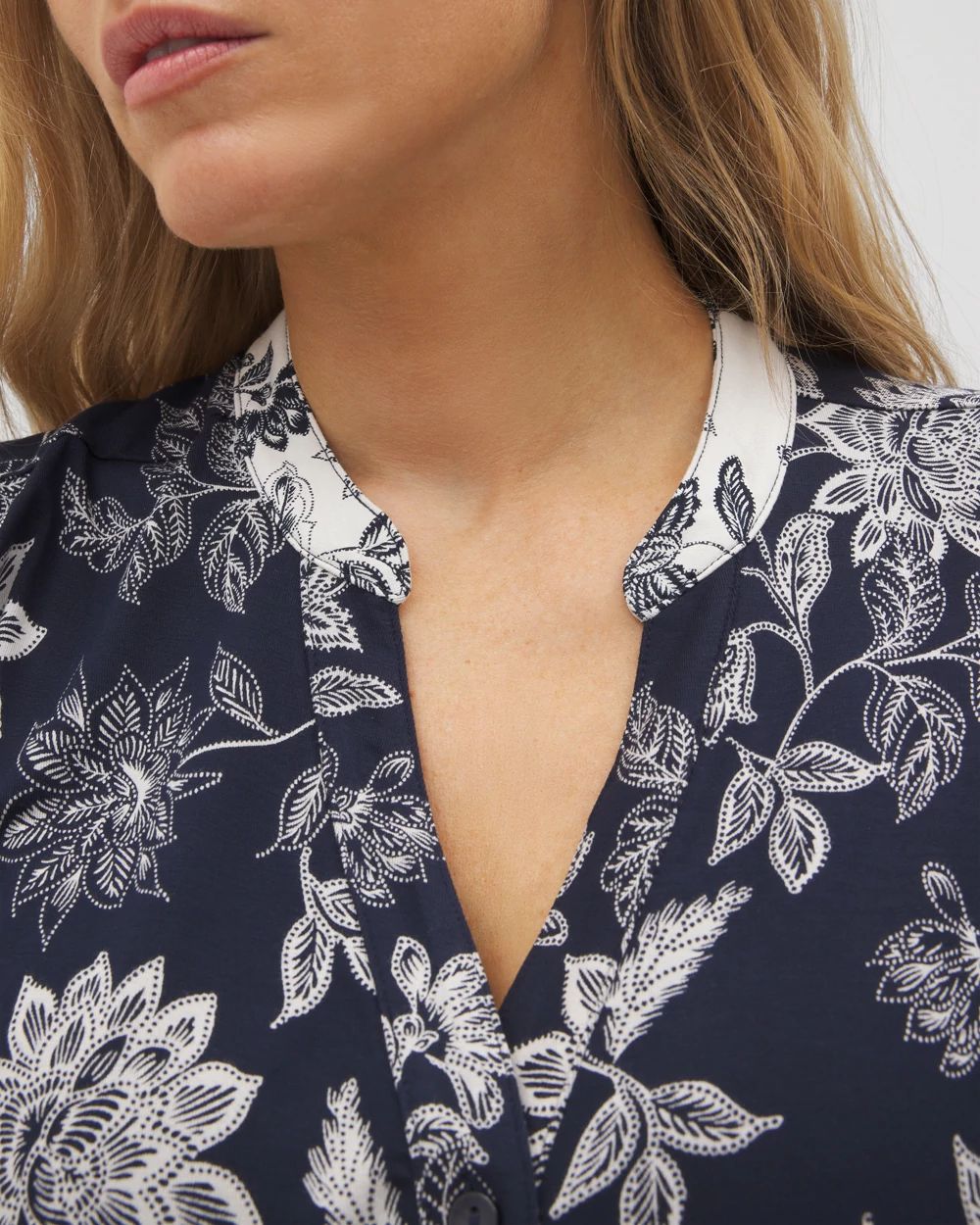 Cool Nights Mandarin Collar Short Sleeve Pajama Top