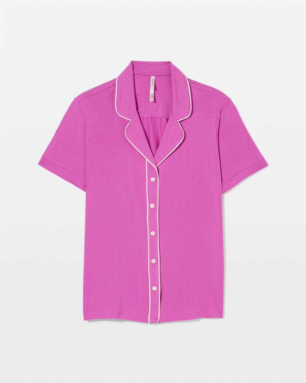 Cool Nights Piped Short Sleeve Notch Collar Pajama Top