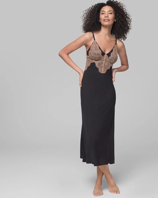 Long Gown with Lace Trim Black W/ Tawny Brown Lace