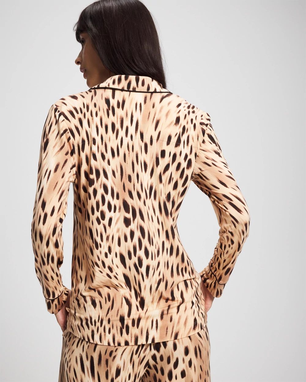 Long-Sleeve Printed Notch Collar Pajama Top click to view larger image.