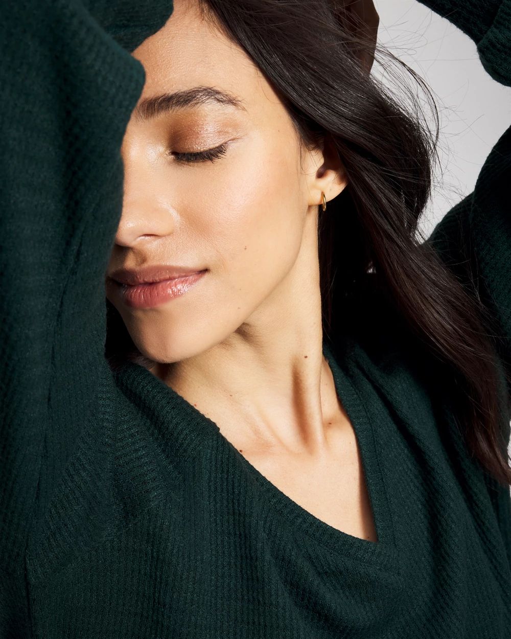 Cozy Waffle Long Sleeve V-Neck Pajama Top