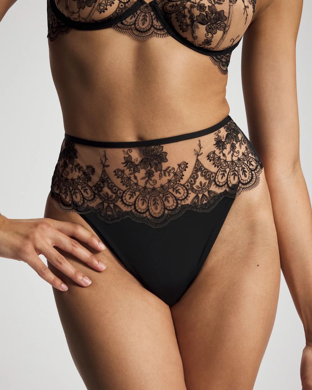 Tattoo Lace Embroidered High Waist Thong Panty