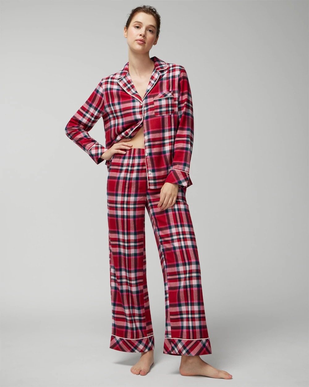 Long-Sleeve Notch Collar Pajama Top