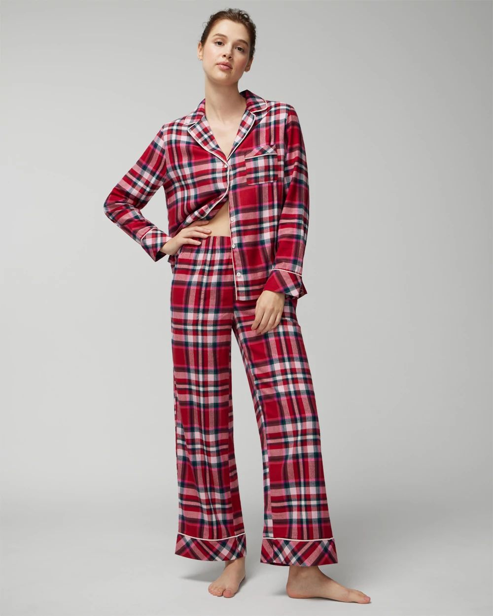 Long-Sleeve Notch Collar Pajama Top click to view larger image.