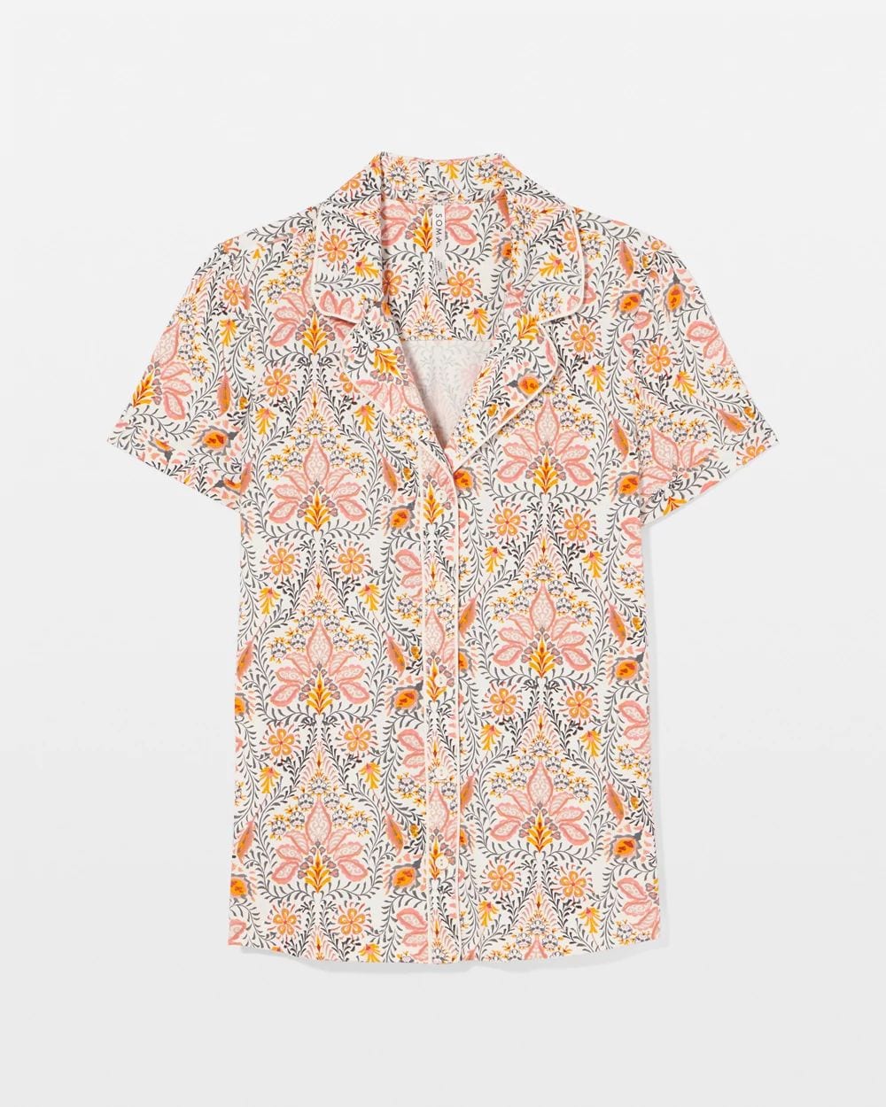 Piped Short Sleeve Notch Collar Pajama Top click to view larger image.