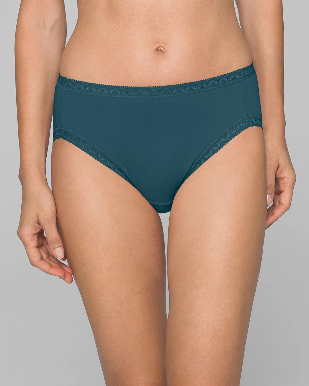 Cotton High-Leg Brief Panty with Lace Trim