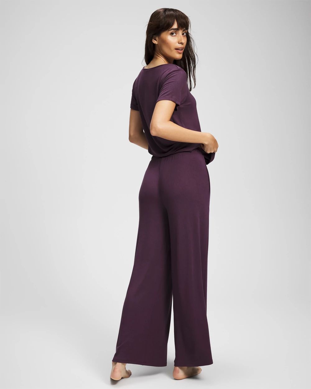 Lightweight Rib Knit Wide Leg Pajama Pants