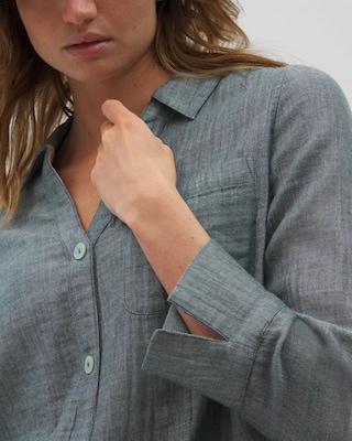 Cotton Gauze Long Sleeve Notch Collar Pajama Top click to view larger image.