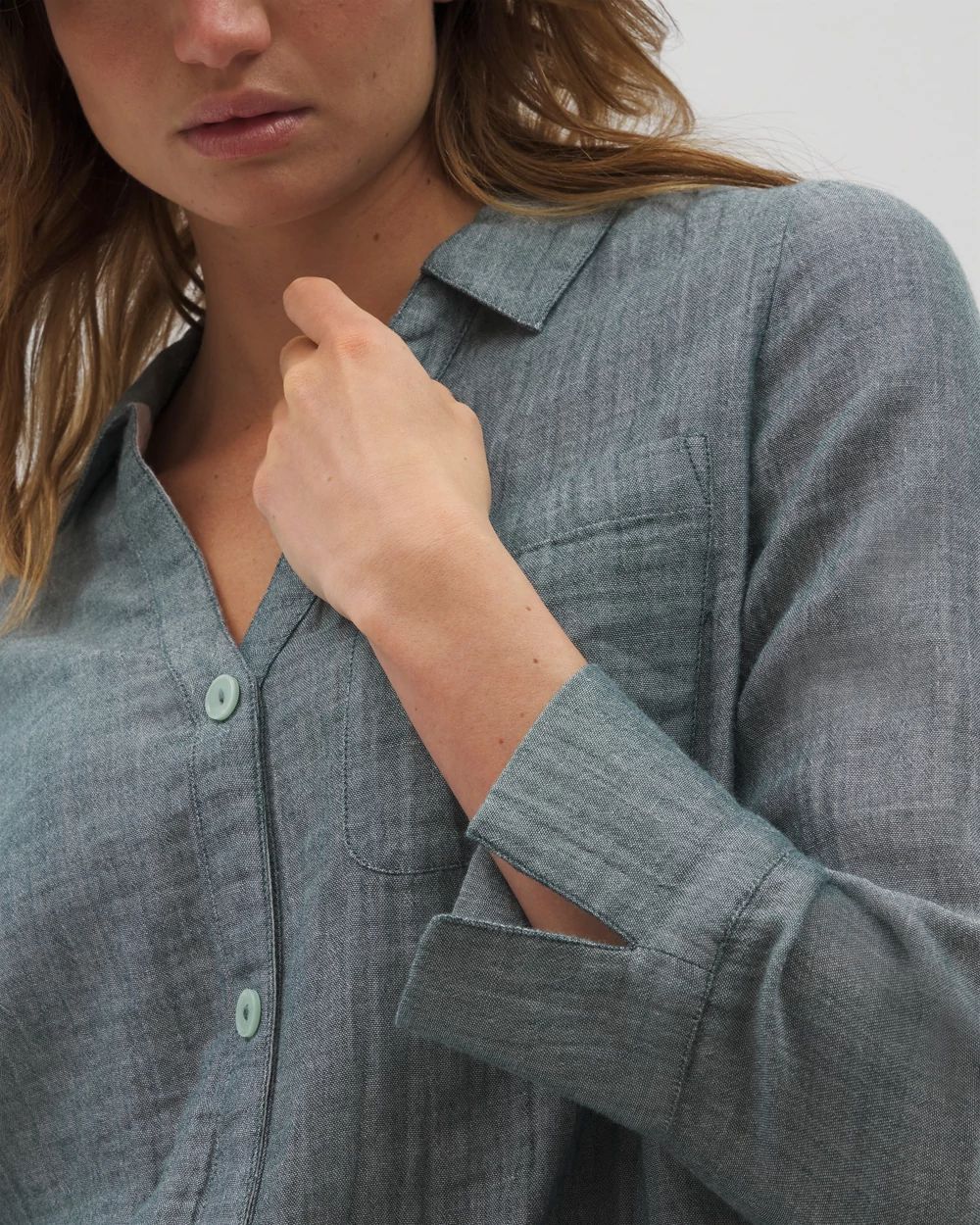 Cotton Gauze Long Sleeve Notch Collar Pajama Top