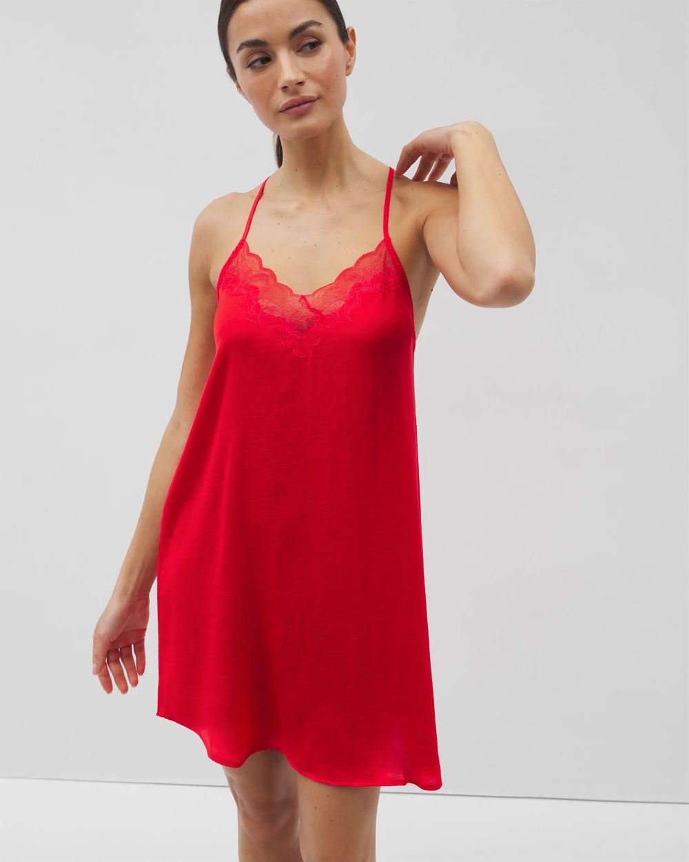 Crinkle Satin Lace Trim Chemise