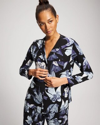 Piped Long-Sleeve Notch Pajama Top