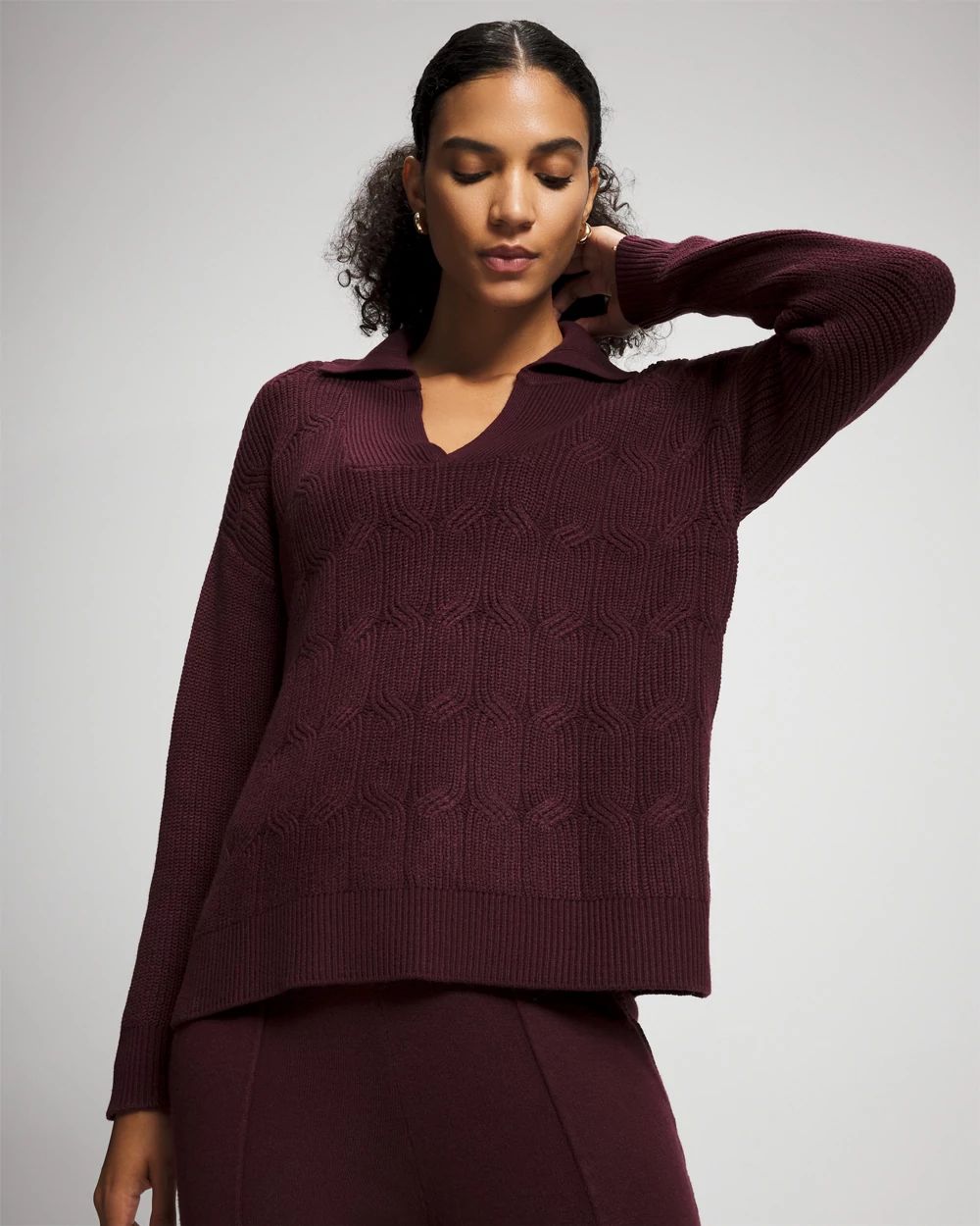 Premier Knit Cable Knit Collared Sweater