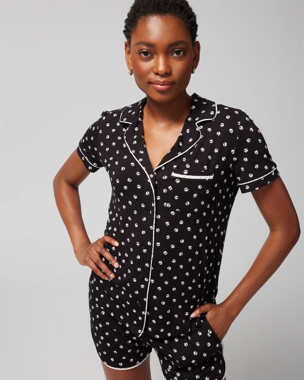Short-Sleeve Notch Collar Pajama Top