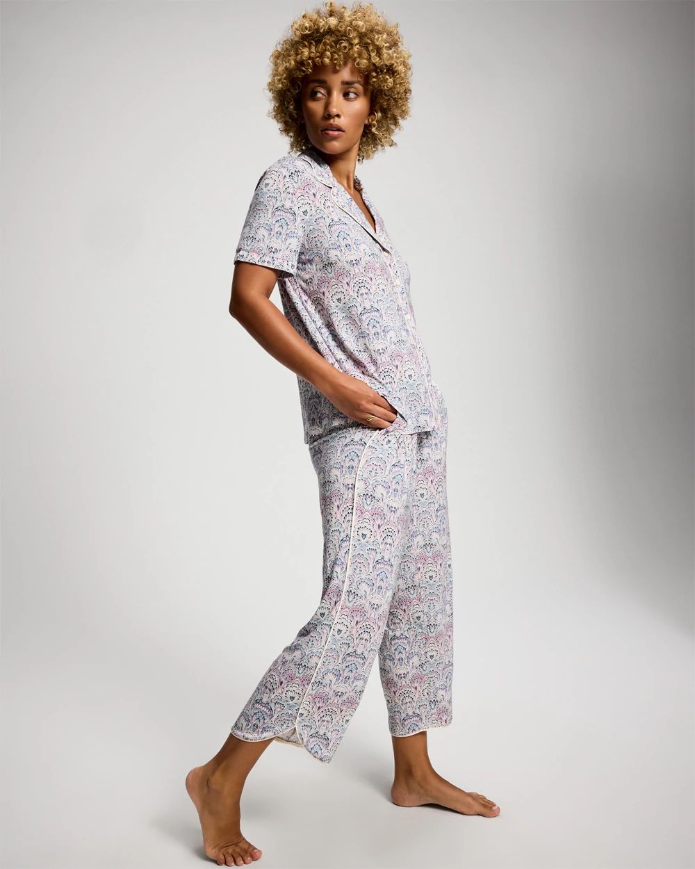 Piped Crop Pajama Pants click to view larger image.