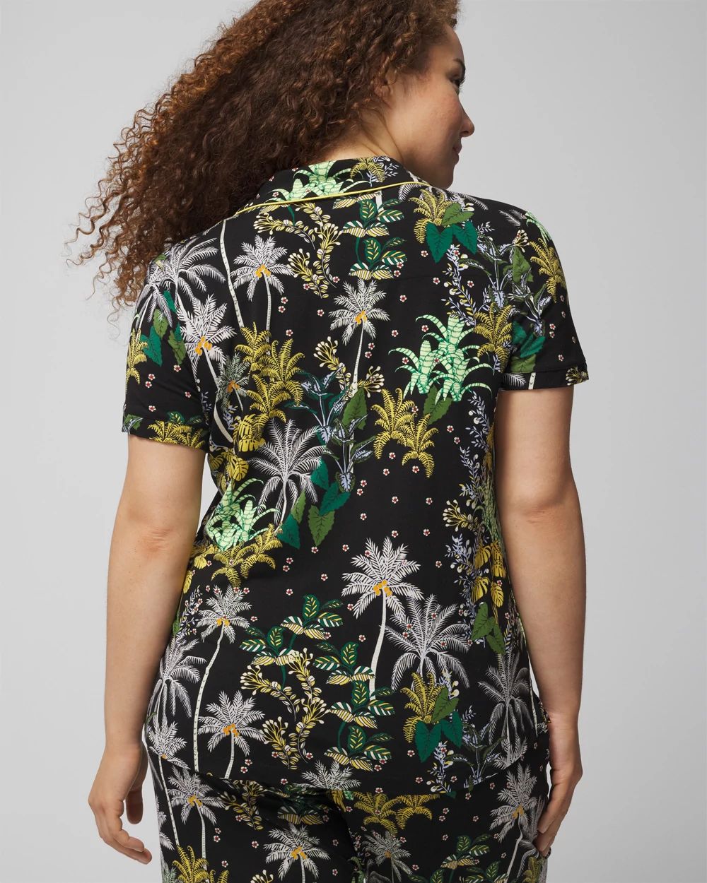 Piped Short Sleeve Notch Collar Pajama Top click to view larger image.