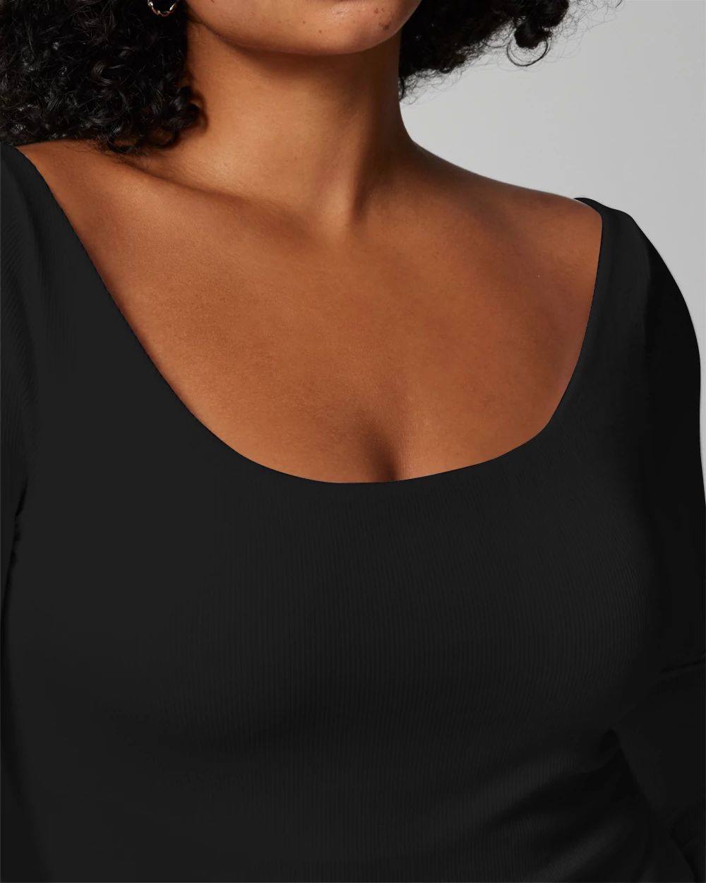 Body Ribbed Long-Sleeve Scoop-Neck Bra Top