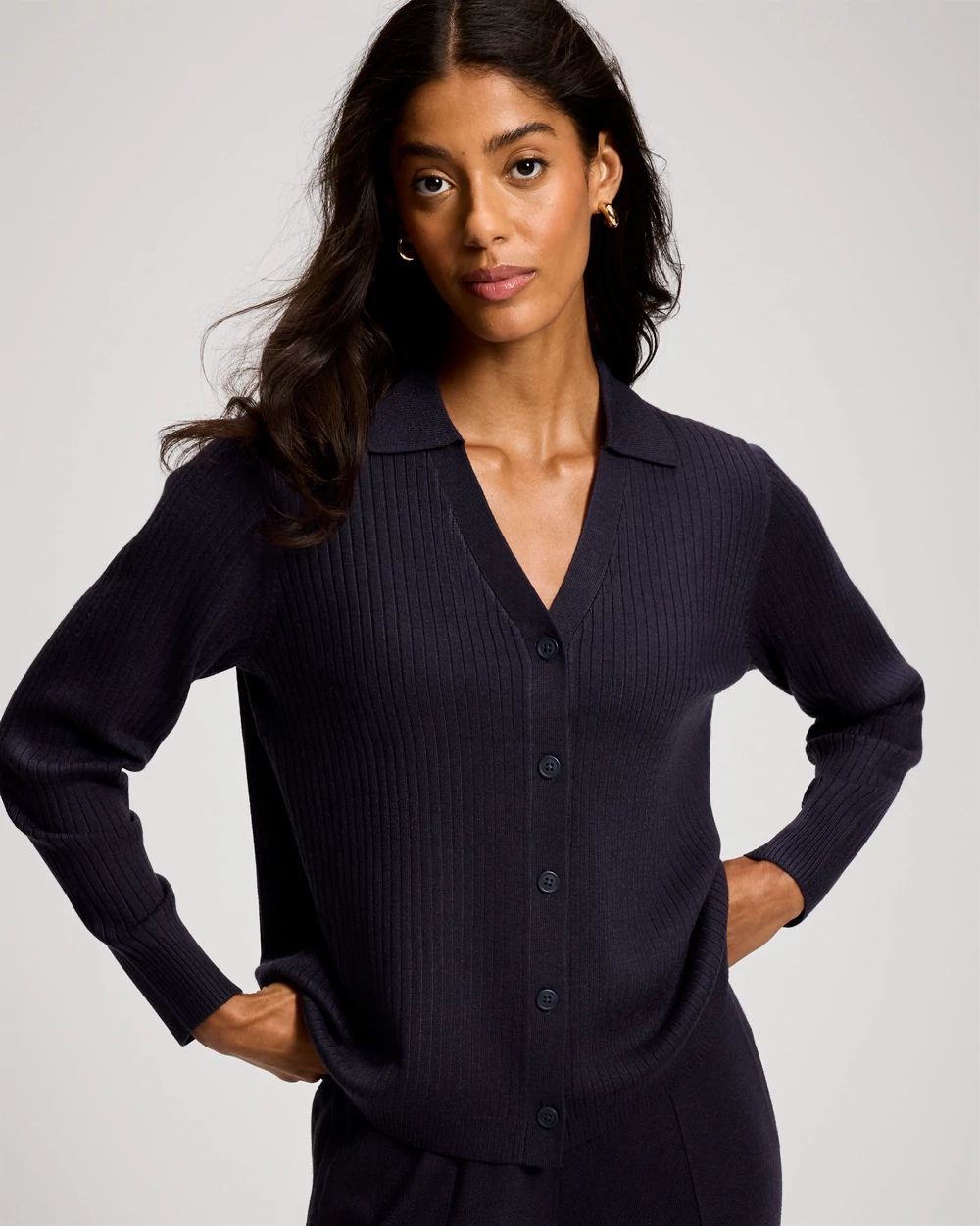 Premier Knit Rib Button-Up Top