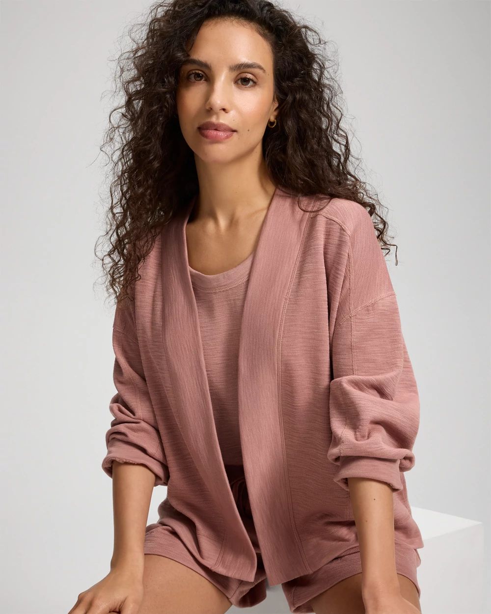 Slub French Terry Relaxed Open-Front Cardi