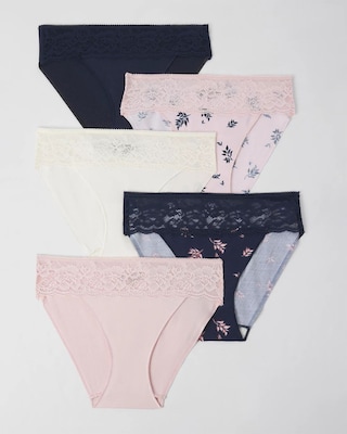 Cotton Blend Hipster Panty with Lace 5 Pack