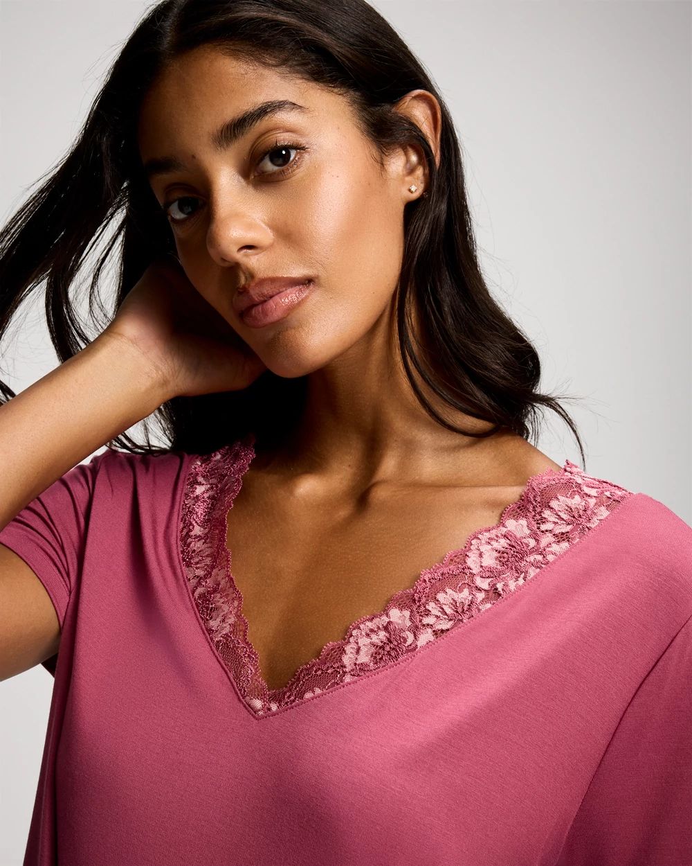 Romantic Lace Short Sleeve Pajama Top click to view larger image.