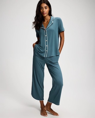 Piped Short Sleeve Notch Collar Pajama Top click to view larger image.