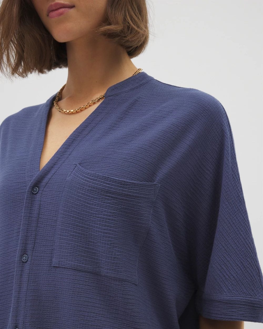 Crinkle Knit Relaxed Button-Up Top