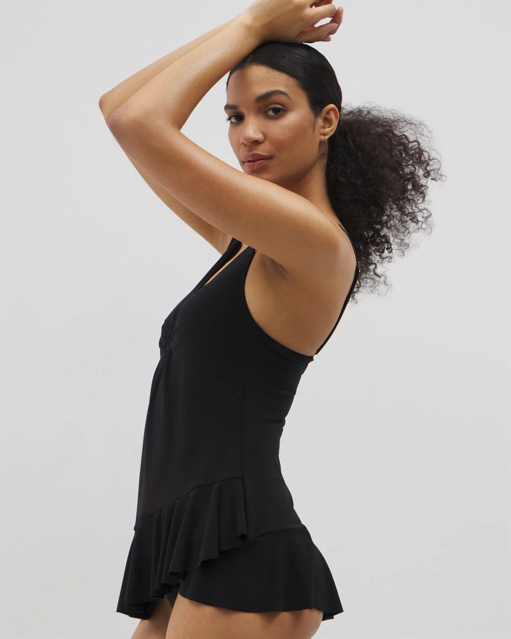Beyond Control Solid Essentials Ruffle Swim Dress click to view larger image.