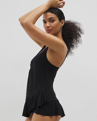 Beyond Control Solid Essentials Ruffle Swim Dress click to view larger image.