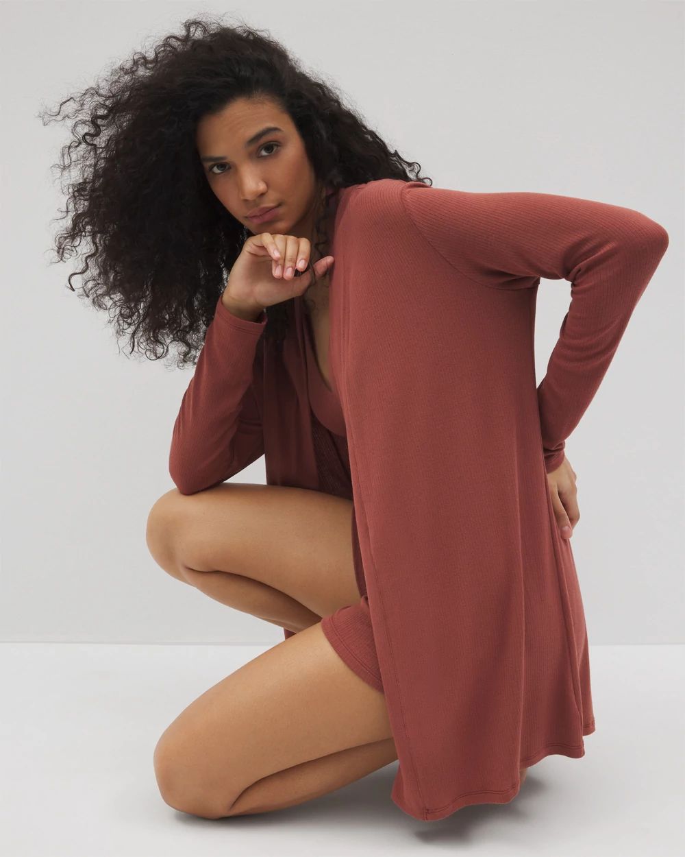 Lightweight Rib Knit Long Sleeve Wrap