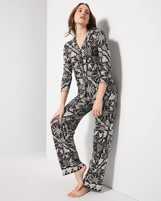 Long-Sleeve Printed Notch Collar Pajama Top click to view larger image.