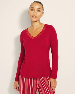 Lace Trim Long-Sleeve Pajama Top