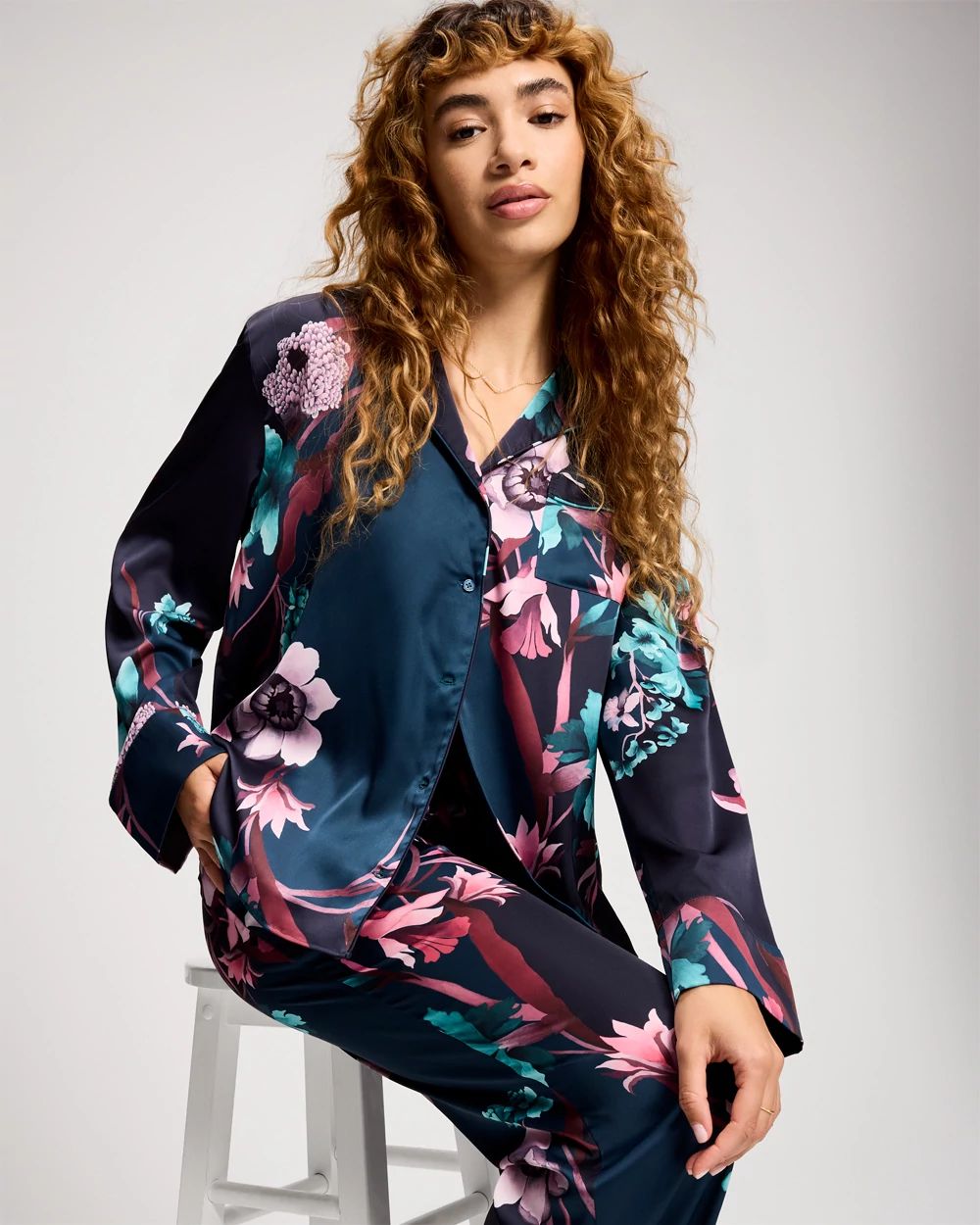 Long Sleeve Notch Collar Pajama Top click to view larger image.